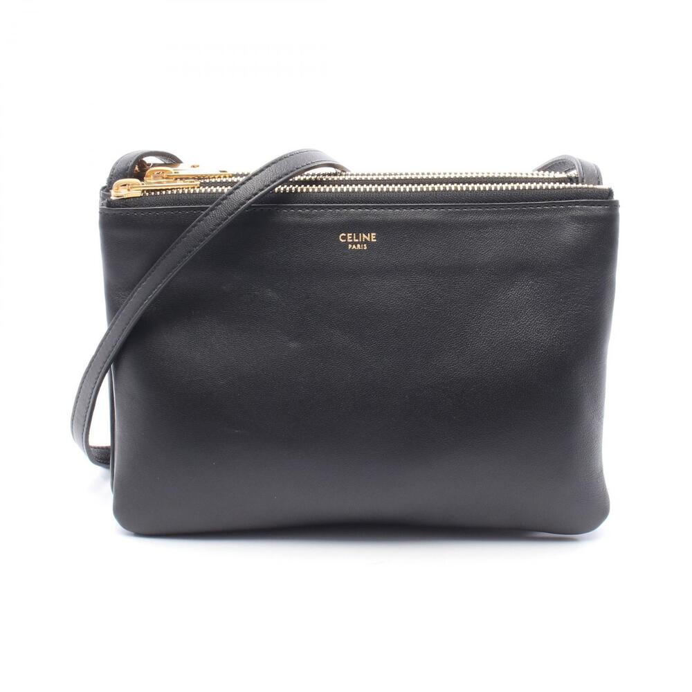 Celine Trio Shoulder Bag Leather Black